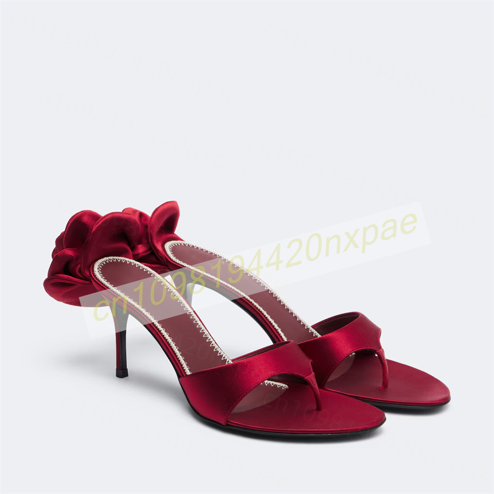 Women'S Formal Wear For Wedding - Women Red Satin Thong Mule Sandals