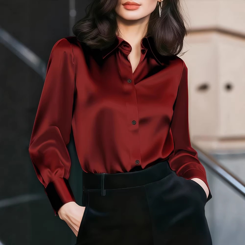 Women Satin Lapel Collar Blous - đánh giá và giá Women'S Elegant Formal Wear
