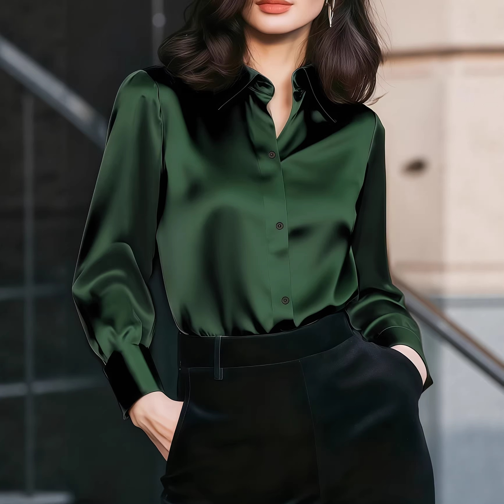 Women Satin Lapel Collar Blous - đánh giá và giá Women'S Elegant Formal Wear